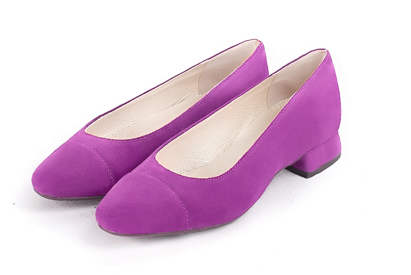 Mauve purple women's ballet pumps, with low heels. Round toe. Flat block heels - Florence KOOIJMAN